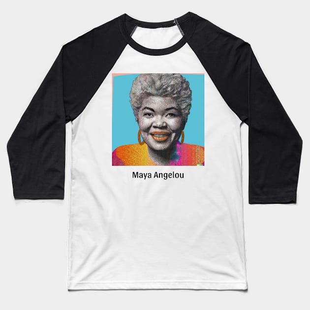 Maya Angelou Portrait Design Baseball T-Shirt by WrittersQuotes